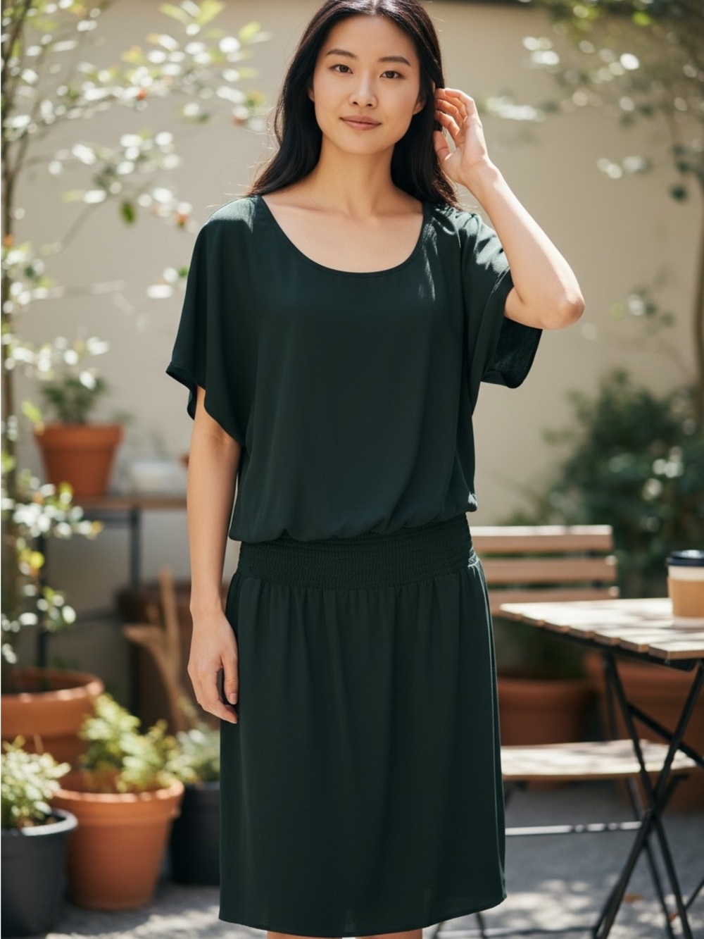 White House Black Market Black Blouson Midi Dress